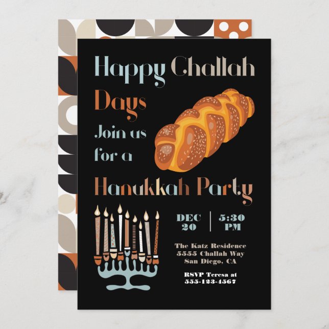 Convite Feliz Challah Day Hanukkah Party (Frente/Verso)