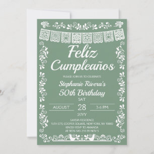 Convite Feliz Cumpleaños de 50 anos em Sage Green
