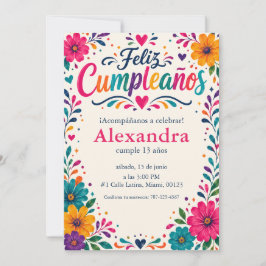 Convite Feliz Cumpleaños Floral Fiesta Personalizado Espan