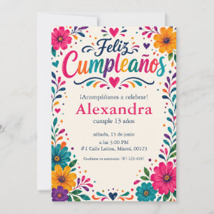 Convite Feliz Cumpleaños Floral Fiesta Personalizado Espan