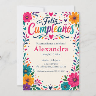 Convite Feliz Cumpleaños Floral Fiesta Personalizado Espan