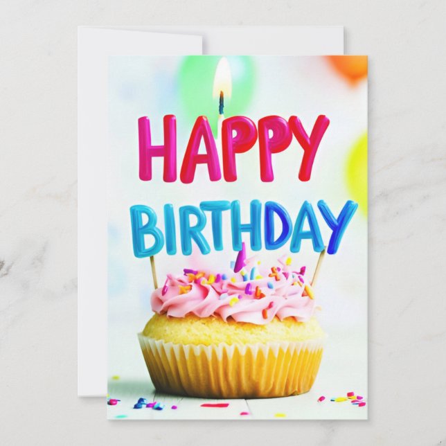 Convite Feliz Cupcake de aniversário e Festa de aniversári (Frente)
