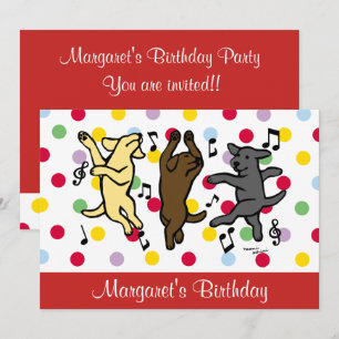 Convite Feliz Dança Labrador Trio Vermelho Festa de aniver