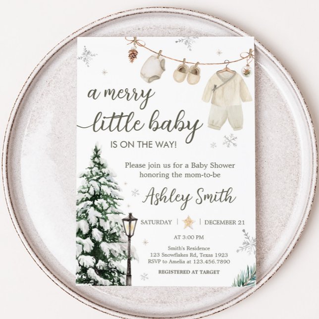 Convite Feliz de inverno Pequeno Chá de fraldas (Merry Little Winter Baby Clothes Baby Shower Invitation)