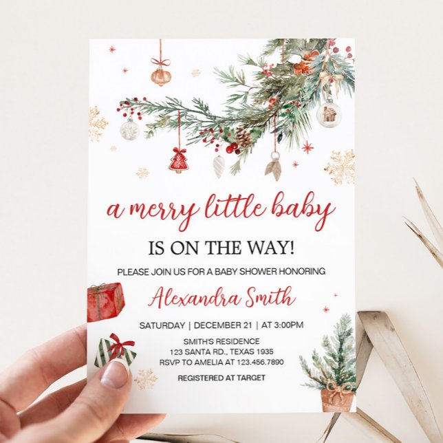 Convite Feliz de inverno Pequeno Chá de fraldas de Natal (Merry Little Winter Christmas Baby Shower Invitation)