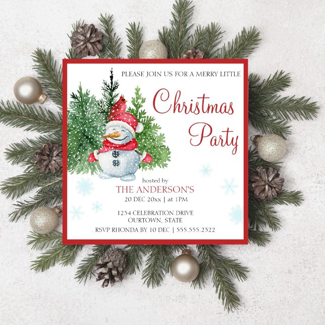 Convite Feliz de pinheiro de boneco de neve (Watercolor snowman pine merry little Christmas editable template invitation digital download)