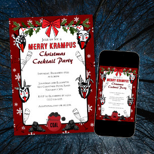 Convite Feliz Desenhada Mão Krampus Natal Cocktail Party
