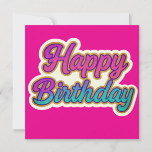 Convite Feliz Design de Tipografia de Aniversário em Rosa,
