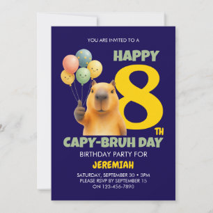 Convite FELIZ DIA CAPY BRUH Personalizado Capivara 8º Aniv