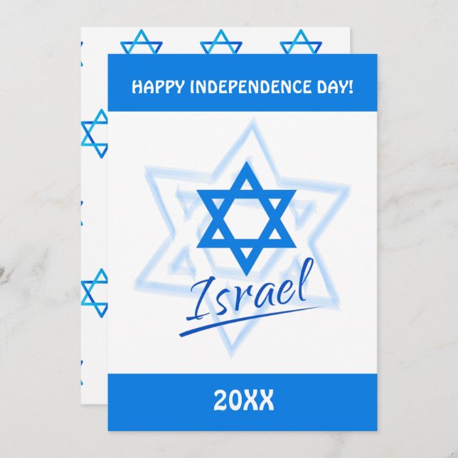 Convite Feliz Dia da Independência de Israel Estrela Azul  (Frente/Verso)
