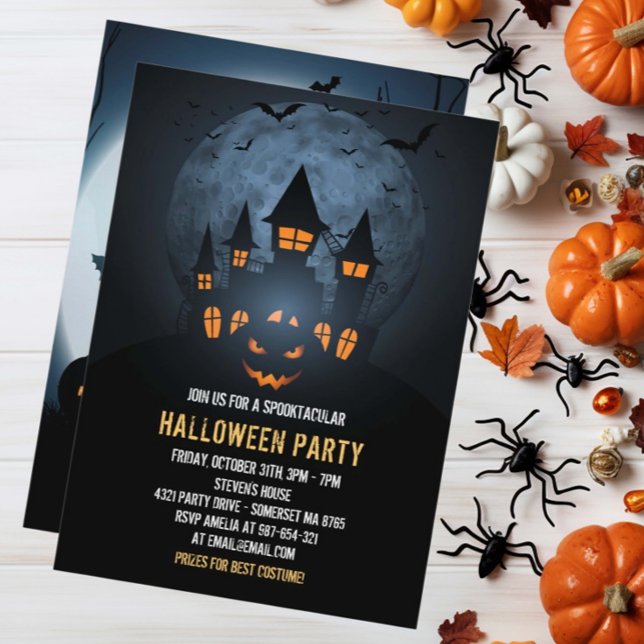 Convite Feliz Dia das Bruxas com Casa e Lua Assombradas (Criador carregado)