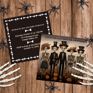 Convite Feliz Dia das Bruxas da Família Skeleton assustado