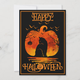 Convite Feliz Dia das Bruxas Gato Preto Aranha Morcegos