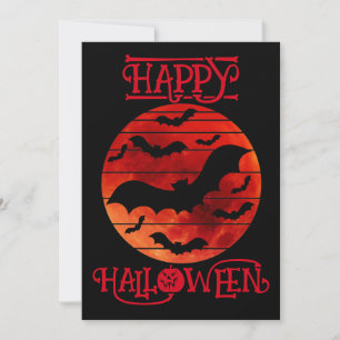 Convite Feliz Dia das Bruxas Morcegos Pretos Lua Laranjas
