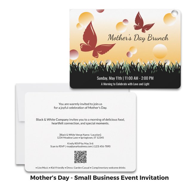Convite Feliz Dia das Mães Evento Empresarial Borboletas V (Happy Mother's Day Red Butterflies Business Event Invitation)
