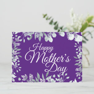 Convite Feliz Dia das Mães Tipografia Floral Roxa Branca