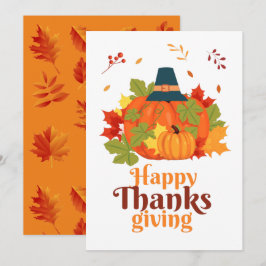 Convite Feliz Dia de Ação de Graças Pumpkin com Chapéus e