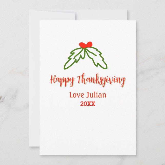 Convite Feliz Dia de Ação de Graças verde folhas cereja (Frente)