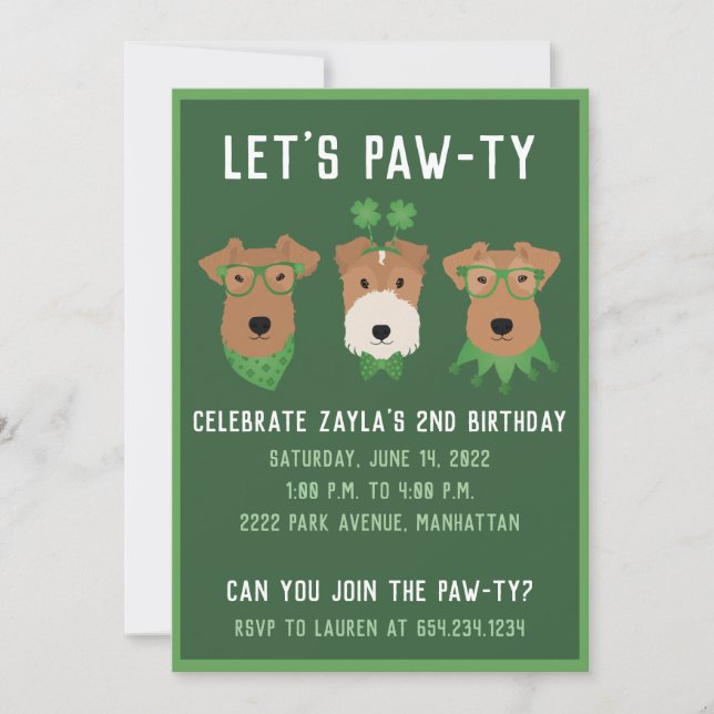 Convite Feliz Dia de São Patrício para Cães Welsh Wire Fox (Frente)