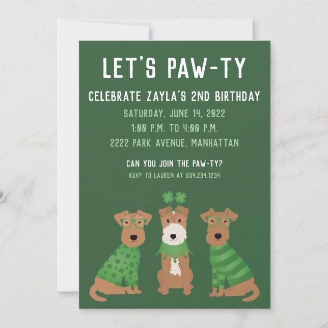 Convite Feliz Dia de São Patrício para os Cães Welsh Wire  (Frente)