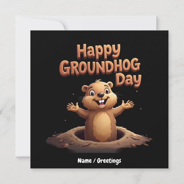 Convite Feliz Dia do Groundhog Celebre com Humor, Diversão (Frente)