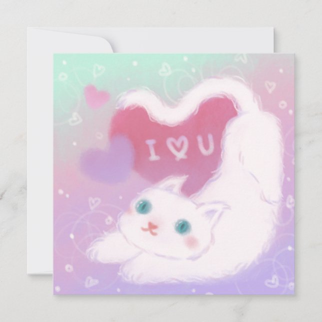 Convite Feliz Dia dos Namorados com Gato Branco Fofinho (Frente)
