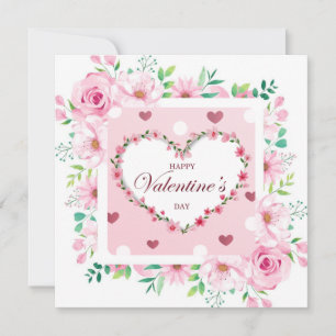Convite Feliz Dia dos Namorados, Coração Floral Rosa Român