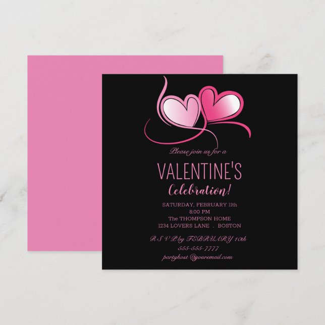 Convite Feliz Dia dos Namorados, doces corações rosa, Conv (Frente/Verso)
