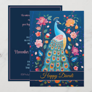 Convite Feliz Diwali Pavão & Flores