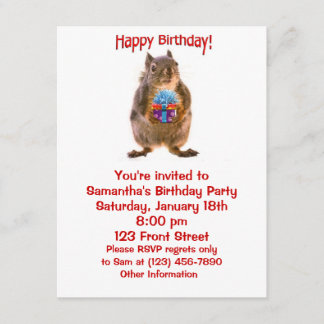 Convite Feliz Esquilo de Aniversário com Presente