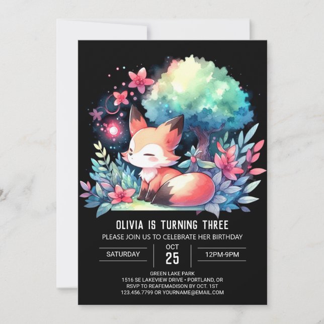 Convite Feliz Fantasia Fox Birthday digital (Frente)