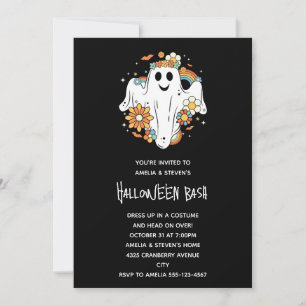 Convite Feliz Fantasma Retro Hippie Vibe Halloween