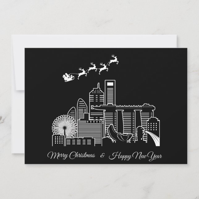 Convite Feliz Feliz ano novo de Natal Cidade de Singapura (Frente)