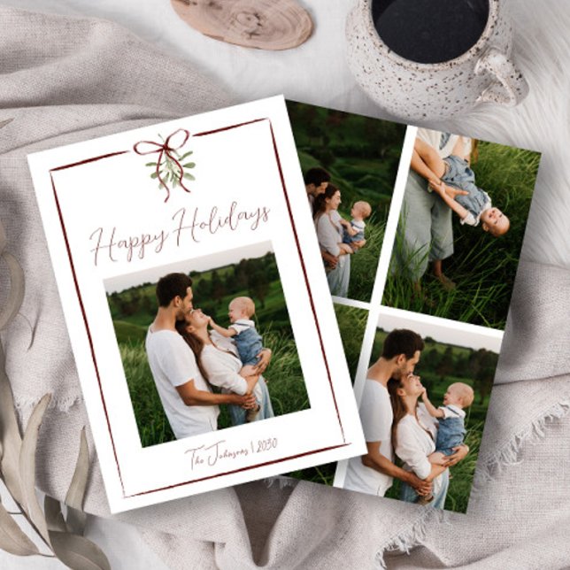 Convite Feliz Feriados Vermelho Arco Desenho da Mão Invern (Criador carregado)