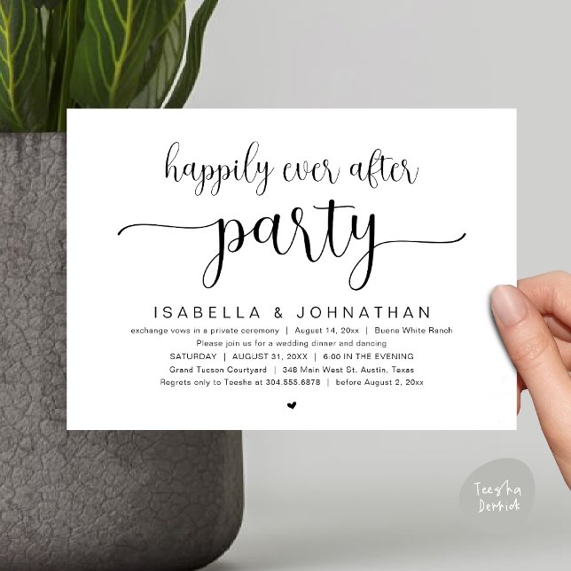 Convite Feliz Festa Após Festa, Janto De Casamento Dançand (Happily Ever After Party, Wedding Dinner Dancing Invitation Card, PDF, Modern Black White)