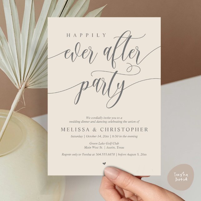 Convite Feliz Festa Após Festa, Janto De Casamento Dançand (Happily Ever After Party, Wedding Dinner and Dancing Invitation Card, PDF, in Dark Grey Cream)