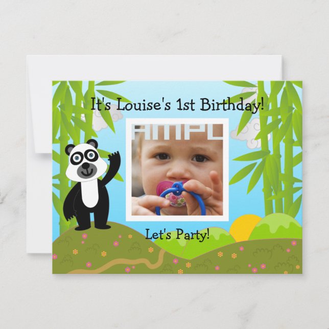 Convite Feliz Festa de Aniversário com urso panda (Frente)