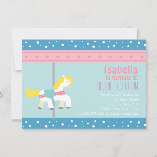 Convite Feliz, Festa de aniversário De Carrossel (Frente)