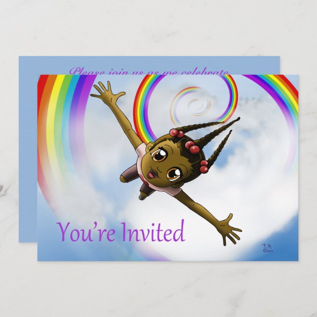 Convite Feliz Festa de aniversário de Menina Americana Afr (Frente/Verso)