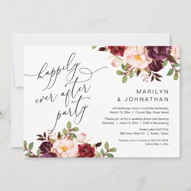 Convite Feliz Festa Depois, Elopemento, Borgonha (Frente)