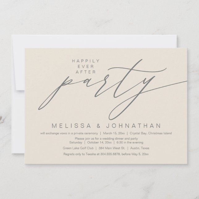 Convite Feliz Festa Depois, Elopemento De Casamento (Frente)