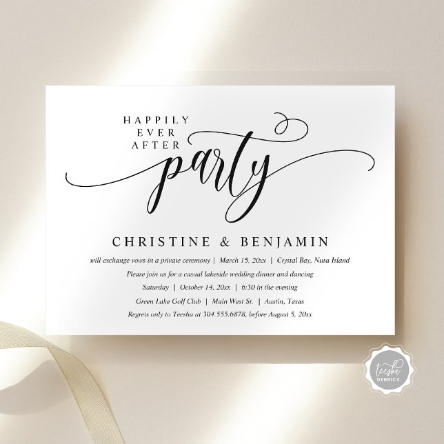 Convite Feliz Festa Depois, Elopemento, Script Moderno (Happily Ever After Party, Elopement, Modern Script Invitation Card, Digital Download, Email Attached)