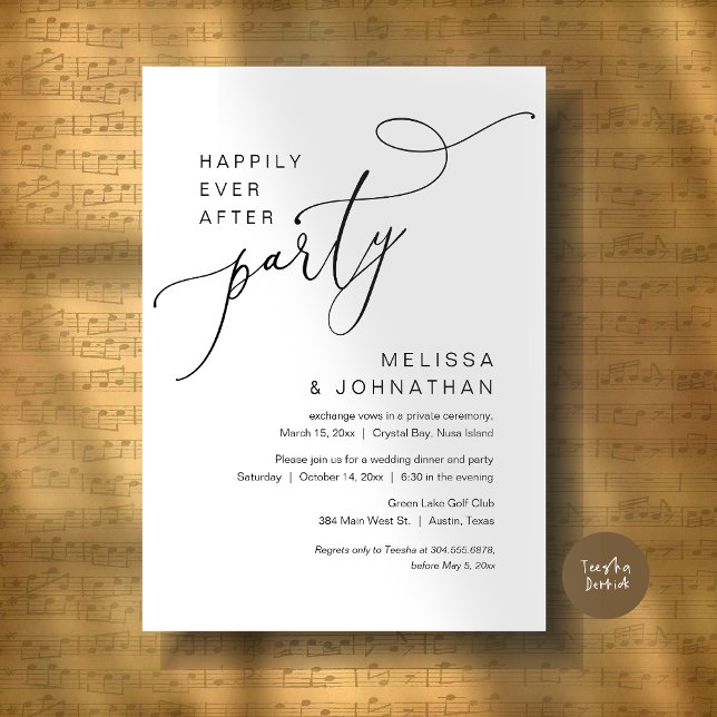 Convite Feliz Festa Depois, Janta De Casamento (Happily Ever After Party, Romantic Wedding Dinner and Dancing Invitation Card, PDF, in Black White)
