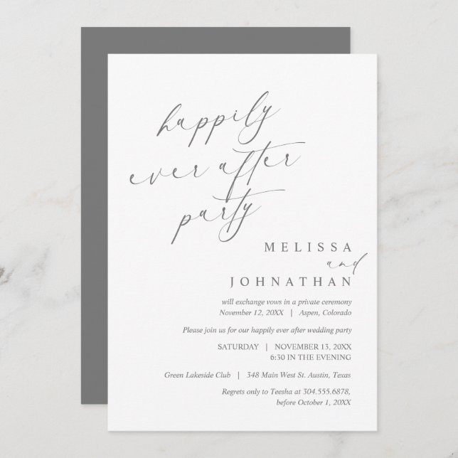 Convite Feliz Festa Depois, Janto de Elopemento de Casamen (Frente/Verso)