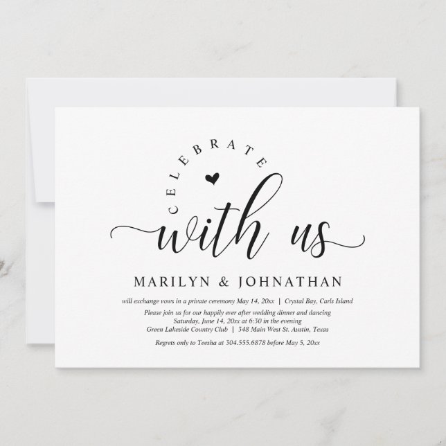 Convite Feliz Festa Depois, Janto de Elopemento de Casamen (Frente)