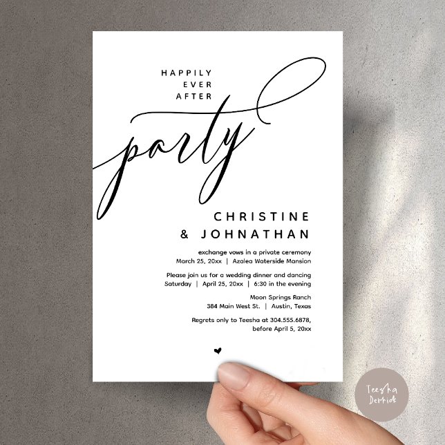 Convite Feliz Festa Depois, Janto Moderno de Casamento (Romantic Happily Ever After Party, Modern Wedding Dinner Invitation Card, PDF, Black White)