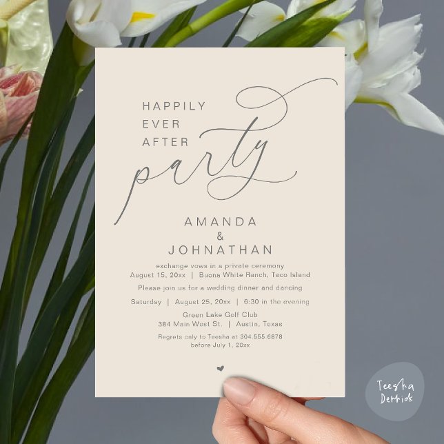 Convite Feliz Festa Depois, Janto Romântico de Casamento (Happily Ever After Party, Modern Romantic Wedding Dinner Invitation Card, PDF, Cream Grey)