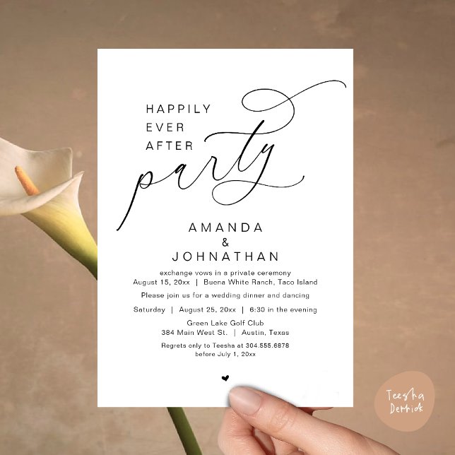 Convite Feliz Festa Depois, Janto Romântico de Casamento (Happily Ever After Party, Modern Romantic Wedding Dinner Invitation Card, PDF, White Black)