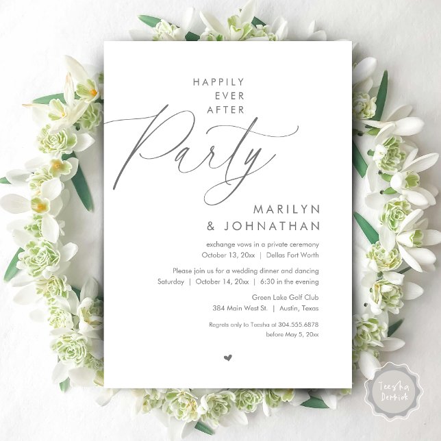 Convite Feliz Festa Depois, Janto Romântico de Casamento (Happily Ever After Party, Modern Romantic Wedding Dinner Invitation Card, PDF, in Dark Grey Cream)