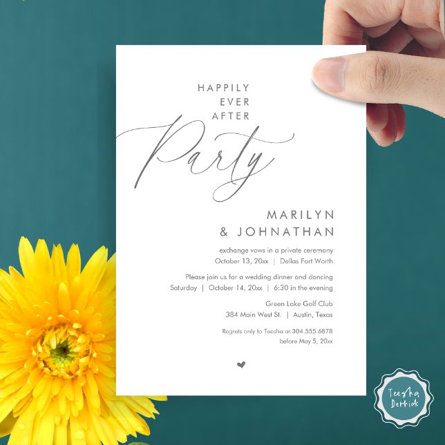 Convite Feliz Festa Depois, Janto Romântico de Casamento (Happily Ever After Party, Modern Romantic Wedding Dinner Invitation Card, PDF, in Dark Grey)